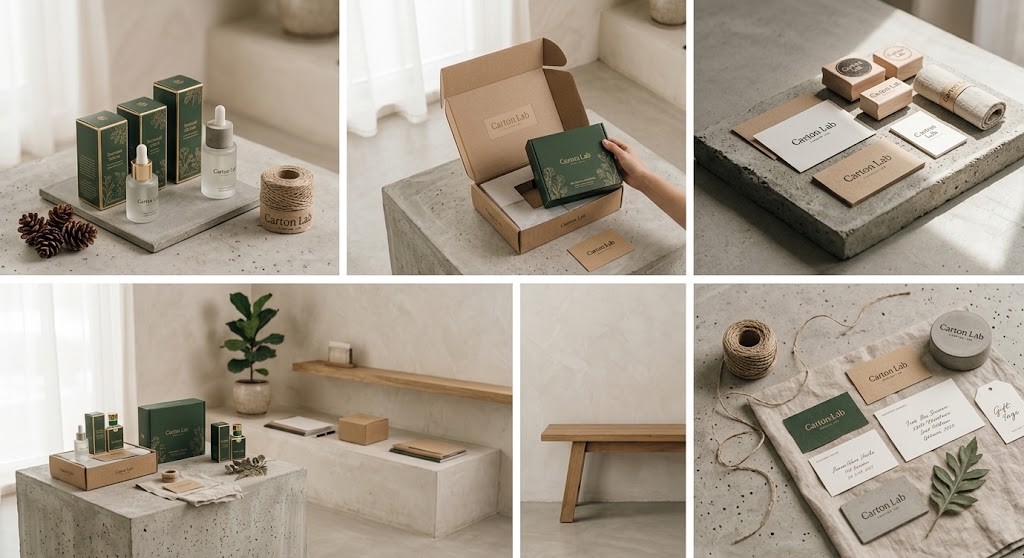 Coffret en carton kraft avec finitions, ouvert